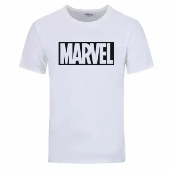 White Marvel T-Shirt With Black Logo