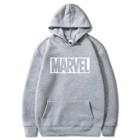 Marvel Hooded Sweatshirt - Hoodie in Light Grey with White Logo
