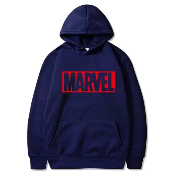 Marvel Hooded Sweatshirt - Hoodie in Navy with Red Logo