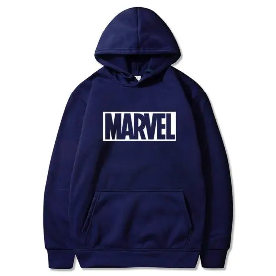 Marvel Hooded Sweatshirt - Hoodie in Navy with White Logo