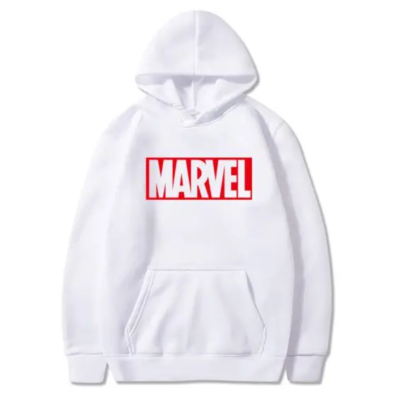 Marvel Hooded Sweatshirt - Hoodie in White with Red Logo